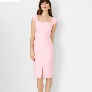 Ann Taylor The Scooped Square Neck Sheath Dress in Linen Blend 14P